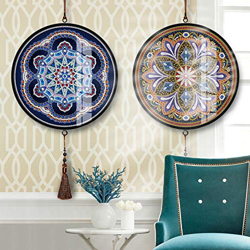 DIY Diamond Painting Pendants with Frame and Tassel Wall Art Picture Mural Poster Cross Stitch Embroidery Mosaic Kit 5D Painting by Number Home Decoration Pack of 2 (Mandala)