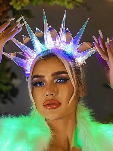 Miniatura 5 de BARTOSI Diademas iluminadas con corona LED, diadema brillante para el cabello, fiesta, discoteca, rave, accesorios para el cabello para mujeres