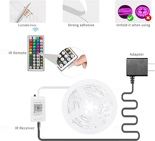 Miniatura 5 de KSIPZE Luces LED para dormitorio, tira de luces LED de 50 pies con control remoto RGB que cambia de color, sincronización de música, Bluetooth,