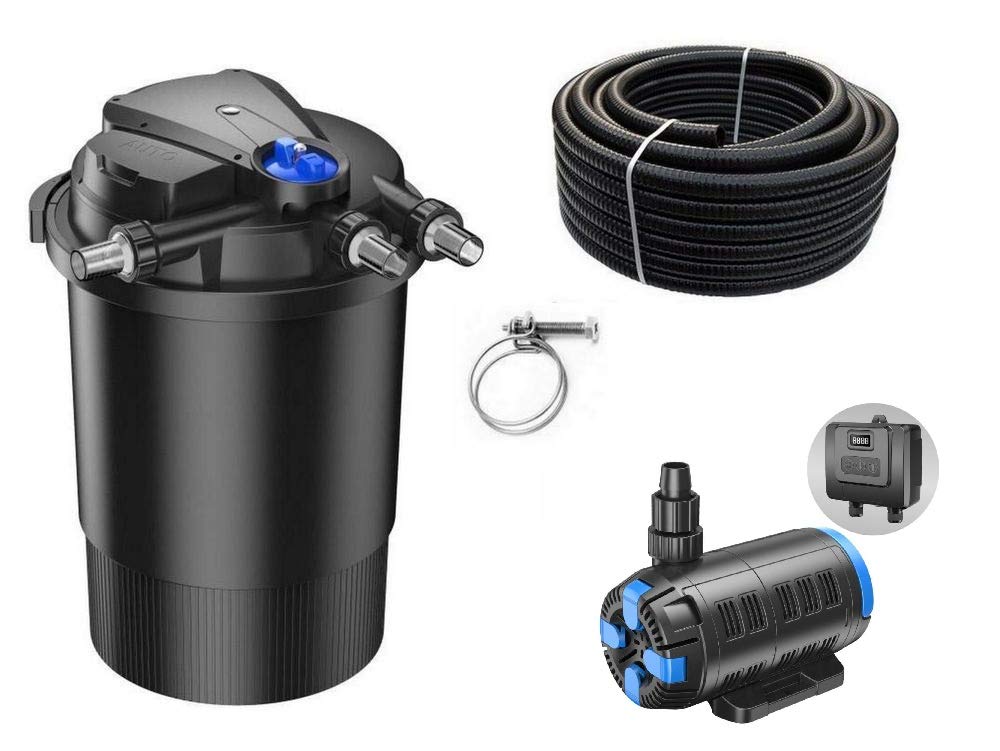 AquaOne Teichfilter Set mit Teichpumpe I Filteranlage CPU-30000 für einen Teich bis 60.000 Liter I Komplettset mit UV Lampe regelbare Eco Pumpe 37-180 Watt Teichschlauch Nr.51