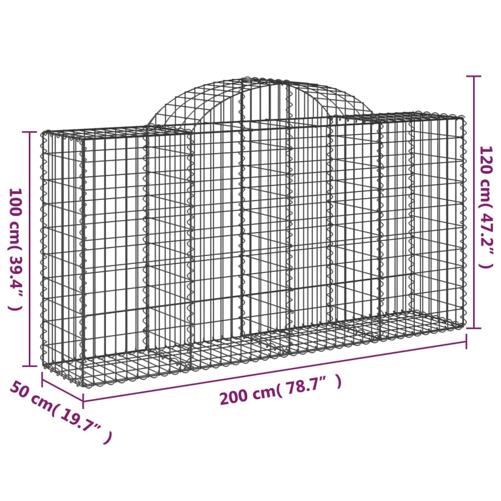 Kosze gabionowe łukowe 8 sztuk 200 x 50 x 100/120 cm ocynkowane żelazo do dekoracyjnych i dźwiękochłonnych barier ogrodowych, stabilna konstrukcja do przechowywania, zastosowanie na podwórku