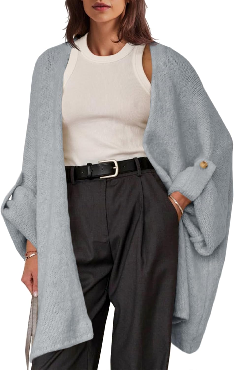 Saodimallsu Womens Oversized Long Cardigan Sweaters Casual Open Front Chunky Knit Slouchy Fall Trendy Sweater Coats