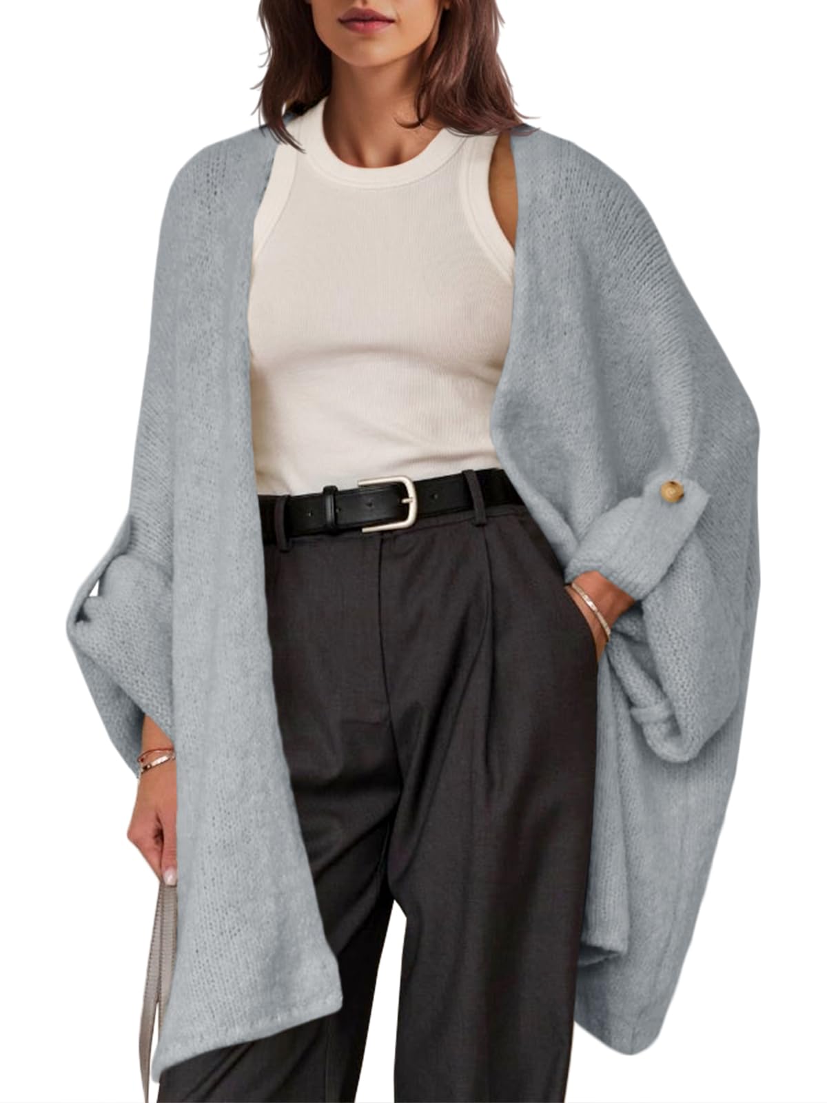 Saodimallsu Womens Oversized Long Cardigan Sweaters Casual Open Front Chunky Knit Slouchy Fall Trendy Sweater Coats