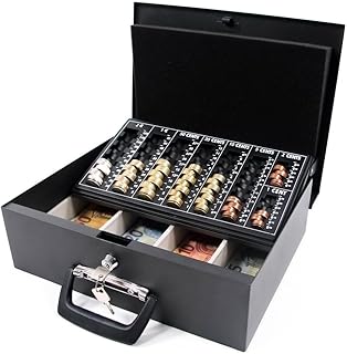 hjh OFFICE Geldkassette Safe I Stahl 35,5 x 27,5 x 10,5 cm, Euro-Münzbrett, abschließbar