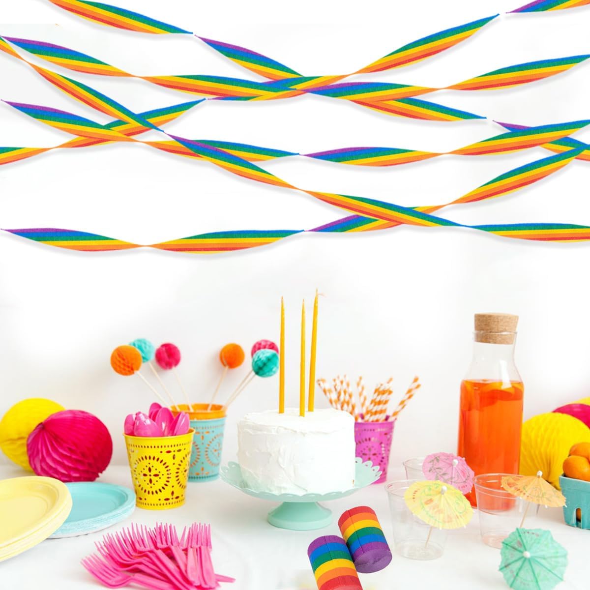 6 Rolls 197 ft Rainbow Crepe Paper Streamers Colorful Crepe Paper Roll Rainbow Party Decorations for Pride Day Gay LGBT Birthday Wedding DIY Crafts Gift Wrapping