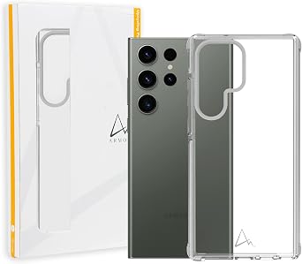 Armor Classics Crystal Case for Samsung Galaxy S23 Ultra, Crystal Clear with Light Grey Tape