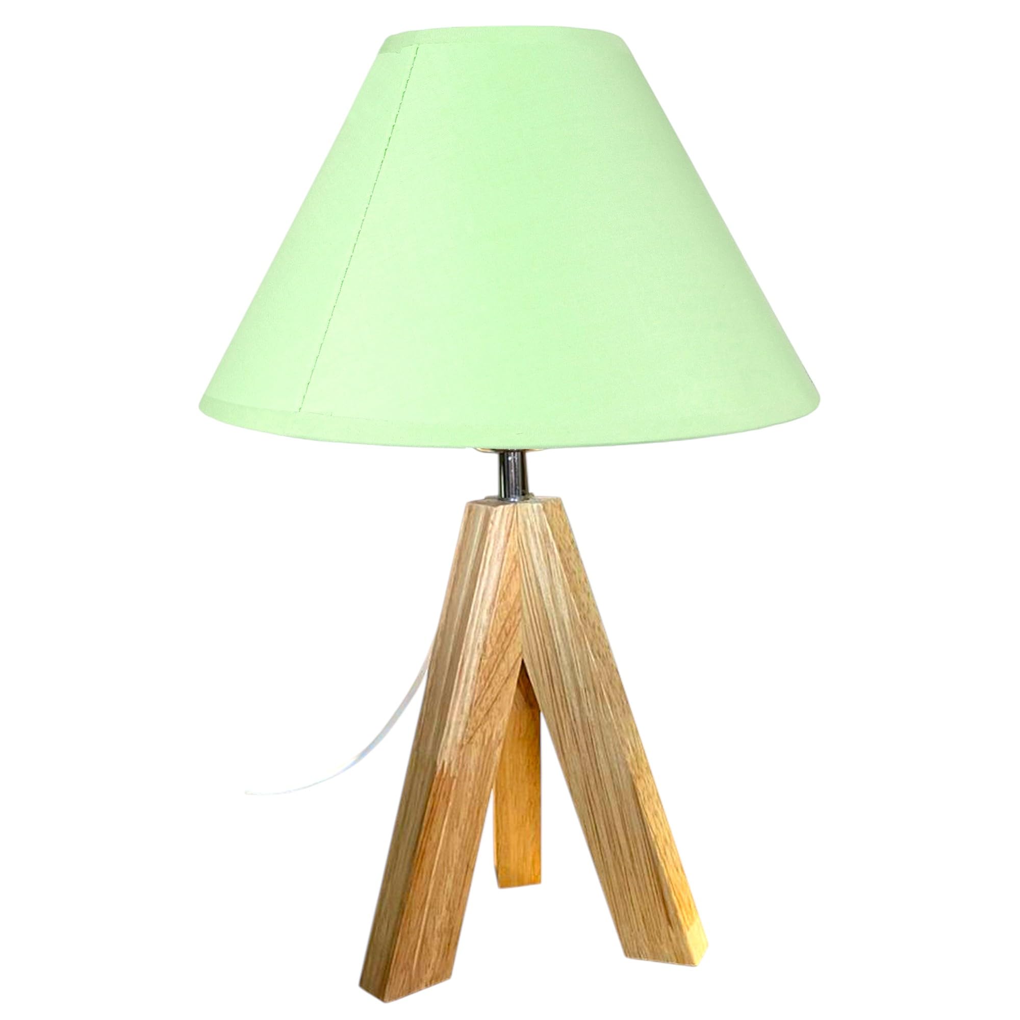 Loxton Lighting Wooden Tripod Table Lamp with 25cm Cotton Coolie Shade, Cream, 37cm Height (Sage Green)