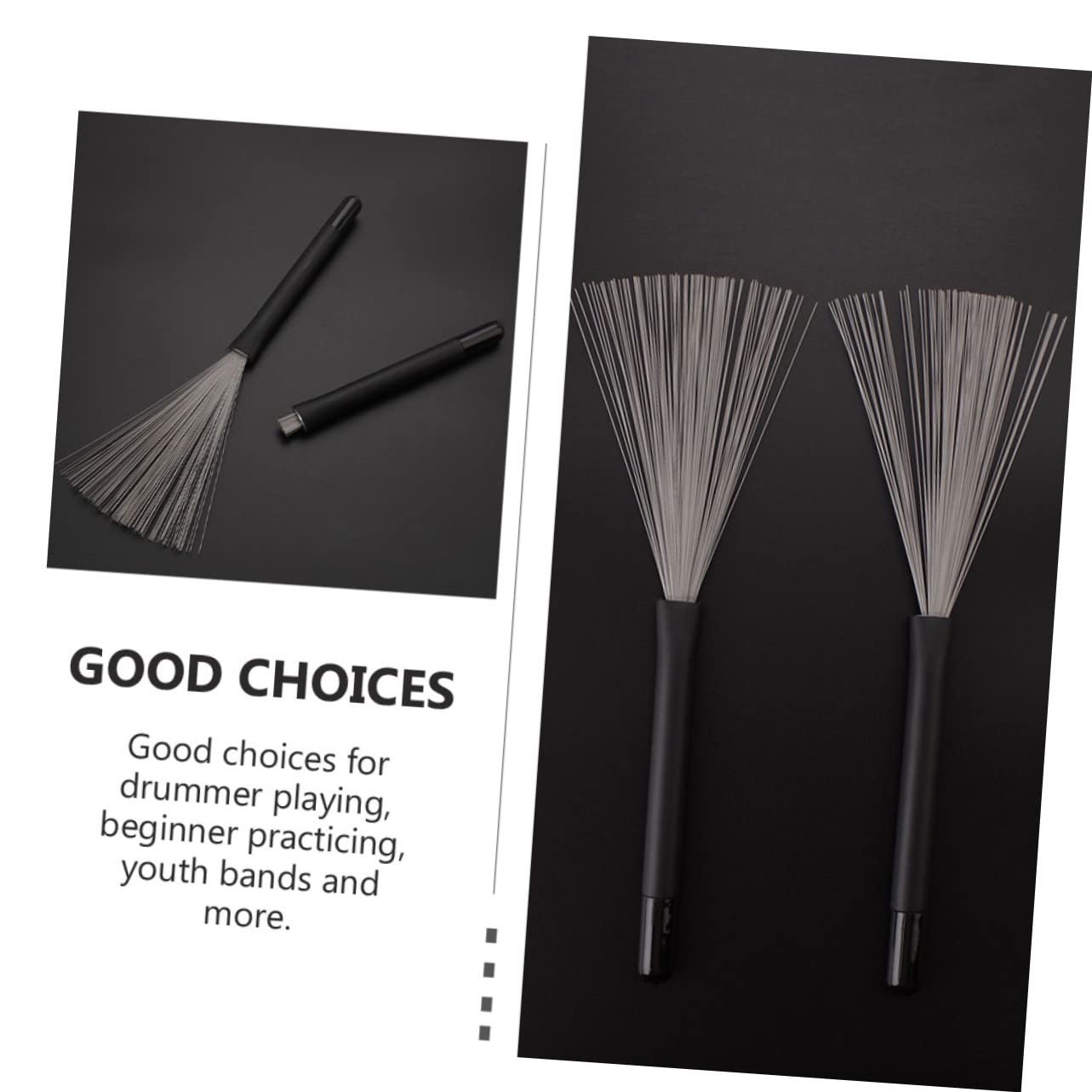 ibasenice Brosse Métallique Rétractable Accessoire pour Tambour en Acier Noir, Paire Son Naturel pour Batterie Jazz pour Batteurs Débutants et Jeunes Musiciens