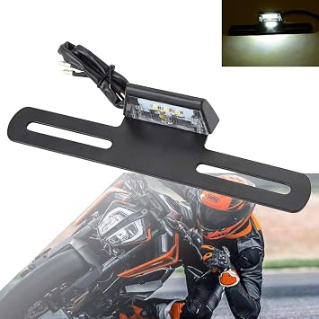Jutta Motorcycle License Number Plate LED Light 12V 3 LED Lamp With Frame Holder Rear Tail Bracket Mount E-Mark Universal Fits Truck Lorry ATV Van etc
