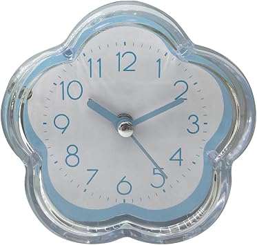 Cute Alarm Clock Flower Minimalist Design Modeling Digital Pointer Low Noise Small Alarm Clock for Living Room Bedroom Bedside Desktop Blue