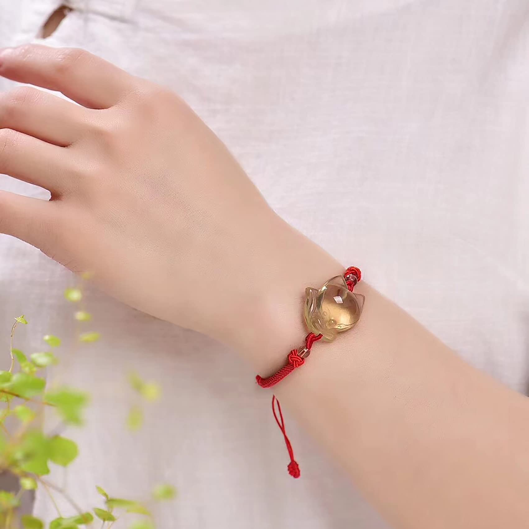Pulsera Feng Shui Pulsera de prosperidad Pulsera de piedras preciosas naturales Pulsera de cristal amarillo Pulsera de amuleto de la suerte de zorro for mujeres Hombres Pulsera de hilo rojo Reiki Chak