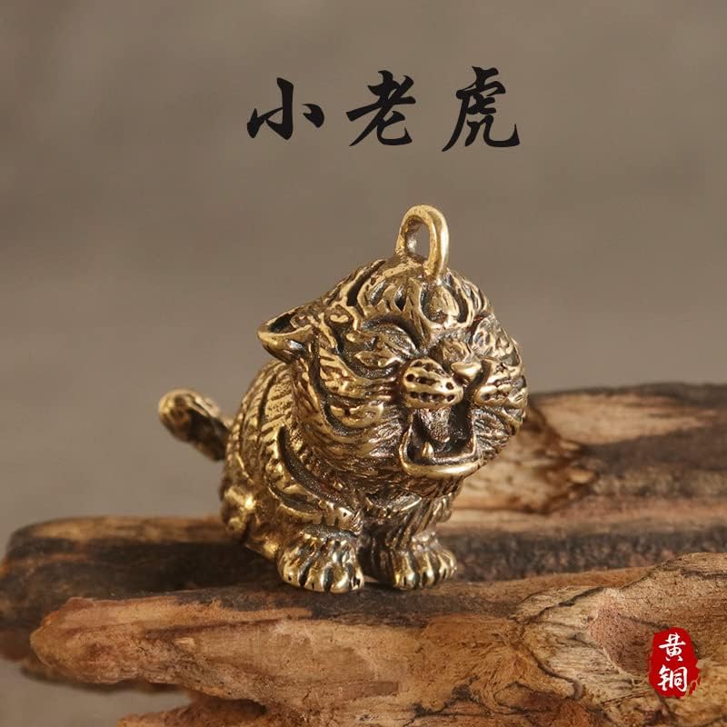Brass luck mascot pendant Copper exorcism Amulet keychain Small ornaments 黄铜小老虎钥匙扣十二生肖挂件可爱虎手办创意吊坠小铜器