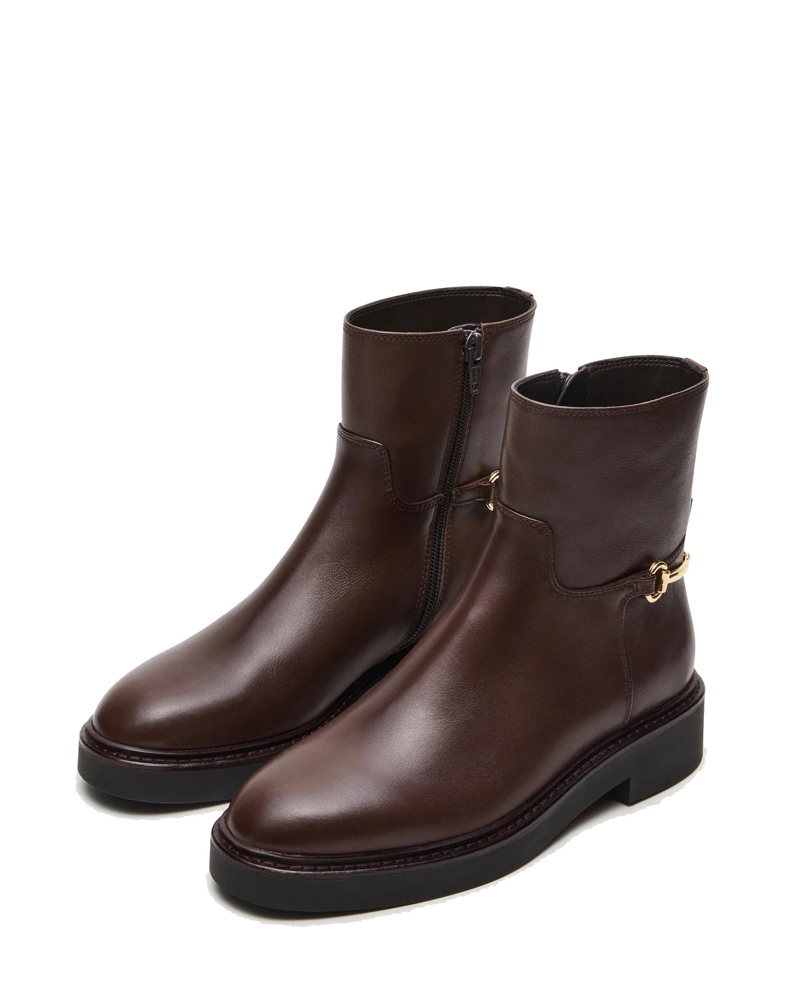 SOVANYOU Ankle Boots for Women Leather Round Toe Boot for Women Metal Detailing Side Zip Flat Booties for
