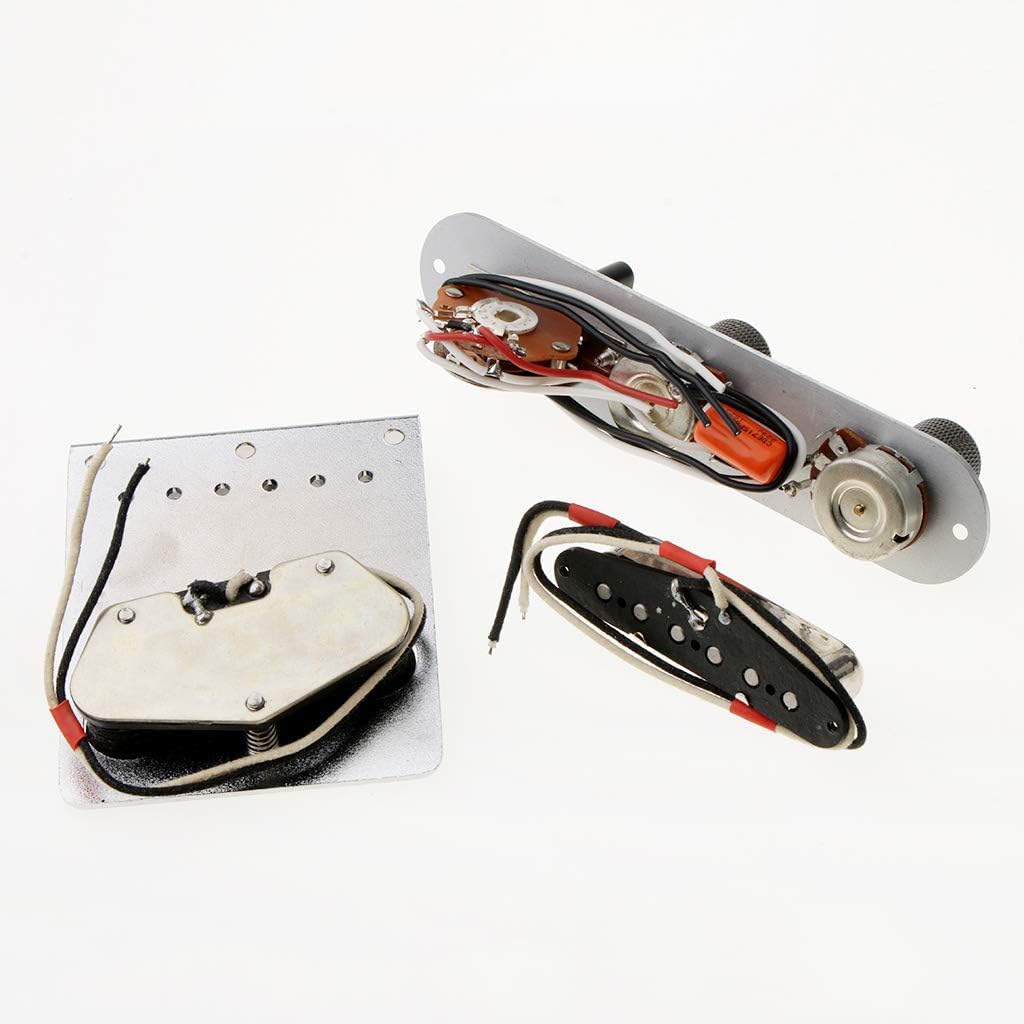 Alnicov 6 Strings Saddle Bridge Plate, 3 Way Switch Control Plate, Neck Pickup Set for Fender Telecaster Electric Guitars Replacement Parts (Black)