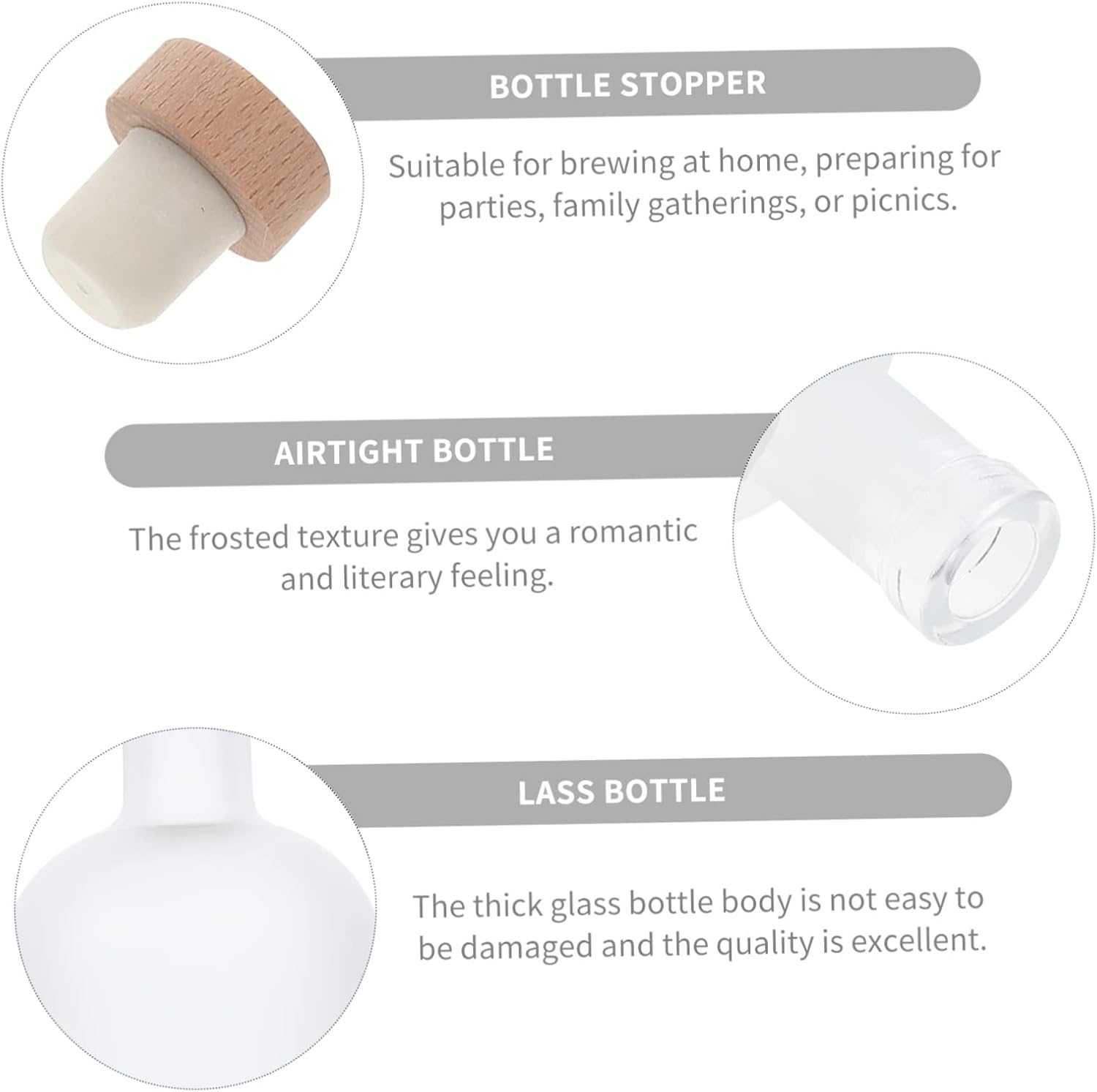 2pcs Frosted Wine Bottles Reusable Airtight Bottles with Cork for Diy Brewing and Beverages Parties Picnics and Gatherings