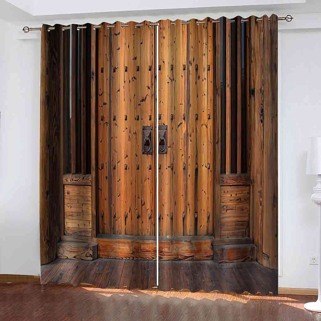 Rideaux de fenêtre pour chambre et cuisine décoratifs style rétro bois