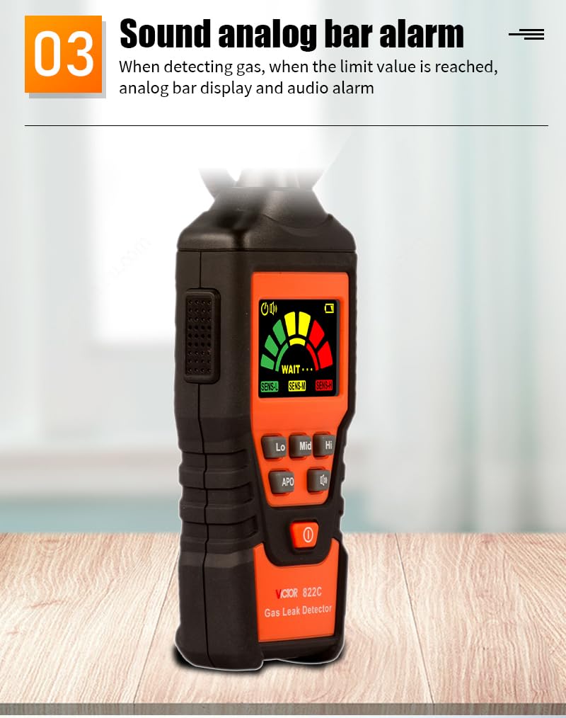 VICTOR 822C 822D lpg Gas Leak Detector Analyzer Combustible Flammable Natural Air Tester Visible Audible Alarm Smart Sensor(VICTOR 822C)