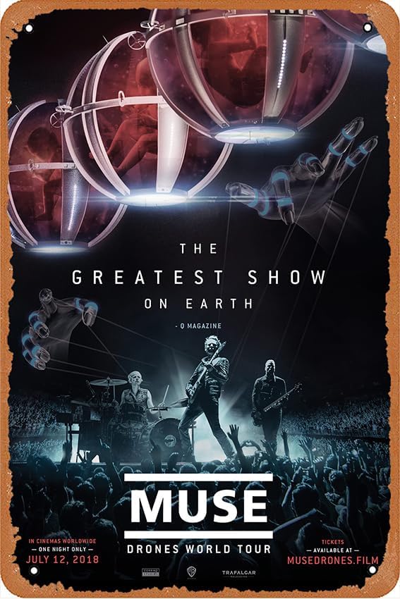 Muse Drones World Tour Movie Poster Vintage Metal Tin Sign Wall Decor Home Door Garden Bar Restaurant Cafe Office Shop Bar Club Sign Gift 8x12 Inches Plaque Tin Sign