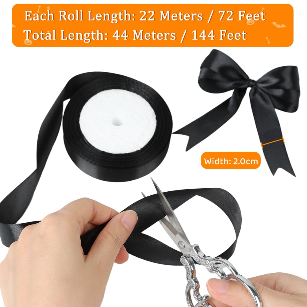 tenn well Black Satin Ribbon 20mm, 44 Meters Smooth Fabric Satin Ribbon for Gift Wrapping Crafting, Hair Bows - Image 3