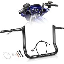 Pre-Wired 1 1/4" Fat 14" Rise Ape Hangers Handlebars Fit for Harley Touring Miter Cut Street Glide/Electra Glide/Ultra Limited 2014-2023, 1" Clamp Meathook Monkey Bar Black