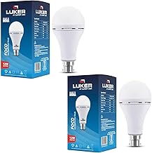 LUKER JVLuker 12W Emergency LED Bulb B22 Base Energy Efficient Inverter Light 3.5 Hours Backup 120 Degree Wide Beam Coverage High CRI Lights for Home and Office 1 Year Warranty (Pack of 2, White)