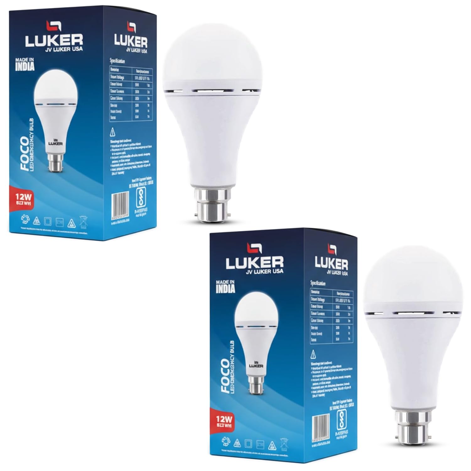 LUKER JVLuker 12W Emergency LED Bulb B22 Base Energy Efficient Inverter Light 3.5 Hours Backup 120 Degree Wide Beam Coverage High CRI Lights for Home and Office 1 Year Warranty (Pack of 2, White)-picture-20
