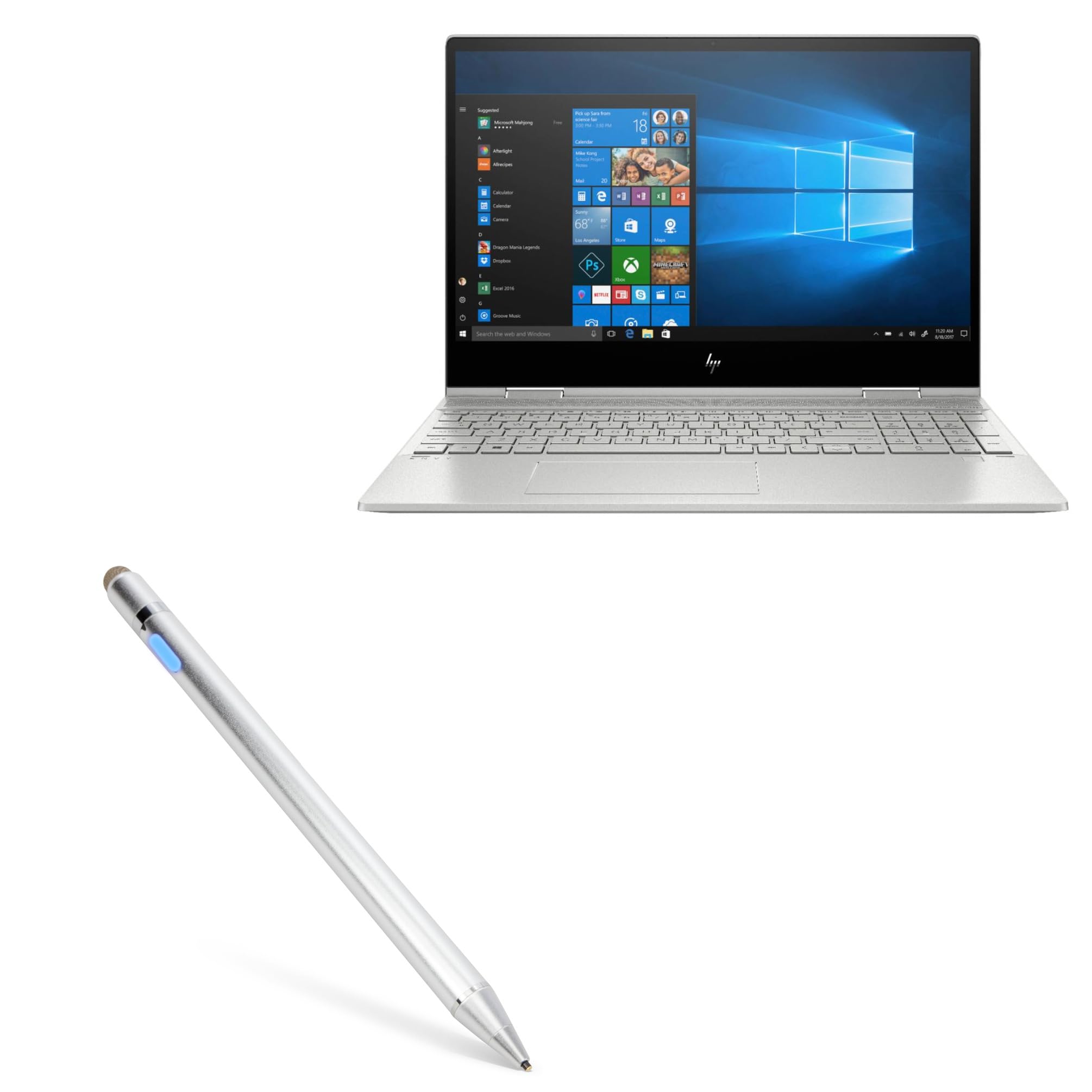 BoxWave Stylus Pen Compatible with HP Envy x360 Convertible 2-in-1 Laptop (15.6 in) - AccuPoint Active Stylus, Electronic Stylus with Ultra Fine Tip - Metallic Silver