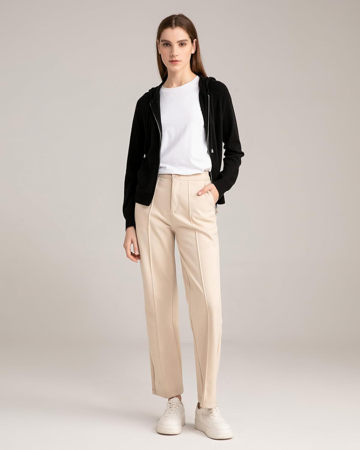 State Cashmere 2-Way Zip Up Hoodie with Pockets and Zipper 100% Pure Cashmere Long Sleeve Sweater for Women Cashmere Hoodies - Image 4