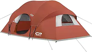 CAMPROS CP Tent 8 Person Camping Tents, 2 Room Weather Resistant Family Tent with Top Rainfly, 5 Large Mesh Windows, Double Layer, Easy Set Up, Portable with Carry Bag