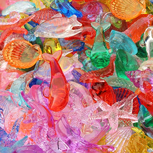 Gemstones and Crystals - Acrylic Sea Animals - Vase Filler - Jewels for Crafts - Fish Tank Rocks - Plastic Seashells - Sensory Bin Filler Gems for Crafting - Fake Ice Aquarium Stones - Multicolored