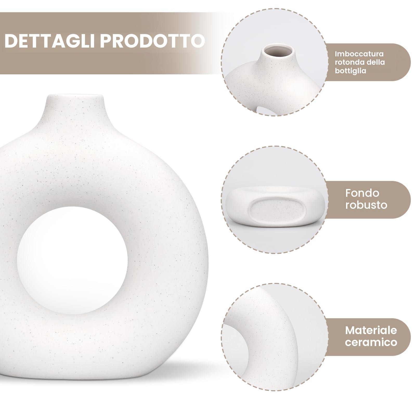 Set di 2 Vaso di Ceramica,Vase Decoratif Vaso Ceramica Rotondo da Fiori Decorativo in Stile Moderno per La Decorazione del Soggiorno Camera da Letto e Dell'ufficio