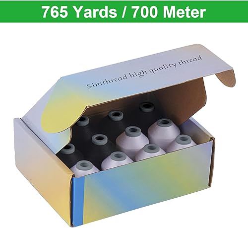 Miniatura 5 de Simthread Hilo de coser para todos los propósitos, 12 carretes 765Y (2,296.6 ft) de cada tamaño 40D2 hilo de poliéster para costura, acolchado y
