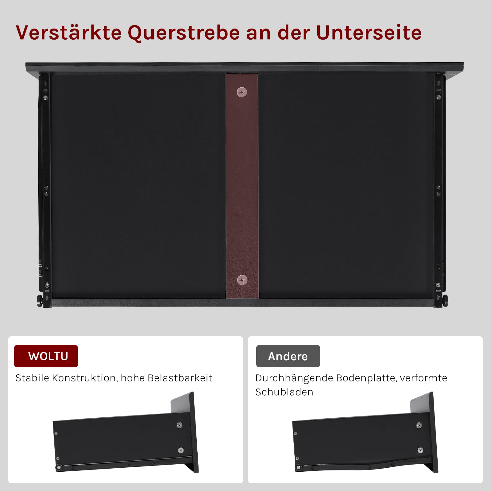 WOLTU Kommode schwarz, mit 5 Schubladen, 1 Schranktür, Moderner Schubladenschrank mit Verstellbarer Ablage, für Wohnzimmer Schlafzimmer Flur, 100 x 80 x 40 cm