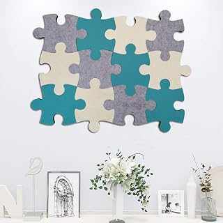 12pcs Memo Bulletin Board for Walls, Felt Planning Cork Board Tiles Wall Stickers, Jigsaw Puzzle Pin Memory Boards Self Adhesive for Photos Display Board Pads Pictures Poster Goals Notes Decorative
