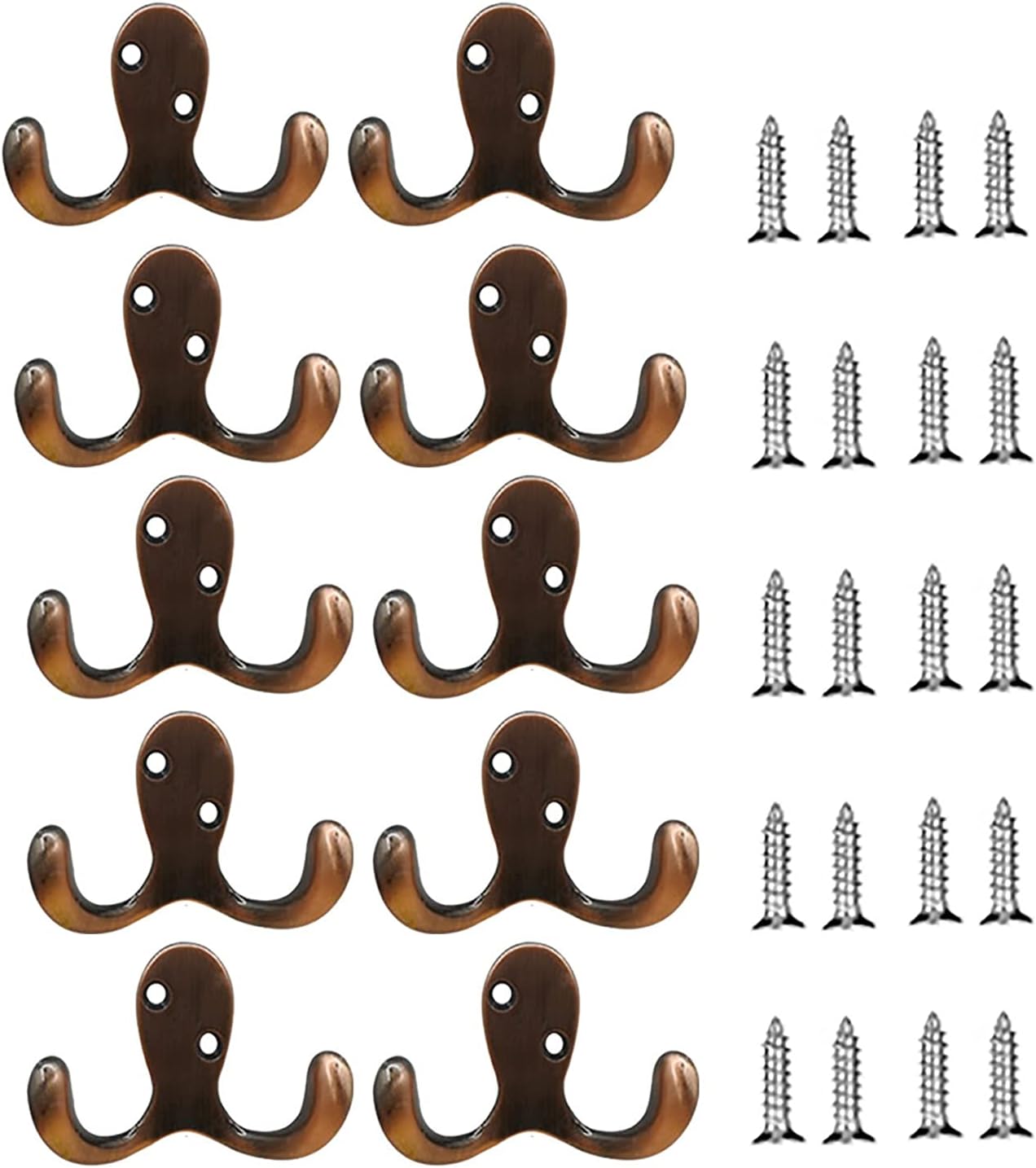 ZSH 10 Pack Double Hook Robe Hook, Coat Hook, Wall-Mounted Clothes Hanger, for Bathroom and Bedroom Door Wall Hook, 6 Colors (Color : A)