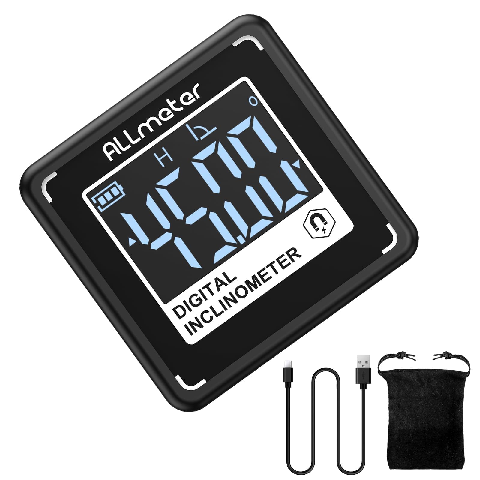 Inclinometro Digital Compacto, Nivel Digital con pantalla VA, base magnética, ranura en V, Type-C, IP54 para medición precisa 4×90° en talleres y obra, ideal para manualidades y bricolaje