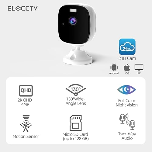 Miniatura 2 de Cámaras 2K QHD de 4MP para seguridad en el hogar, WiFi inalámbrico, sensor de movimiento, cámara de grabación continua para habitación, audio