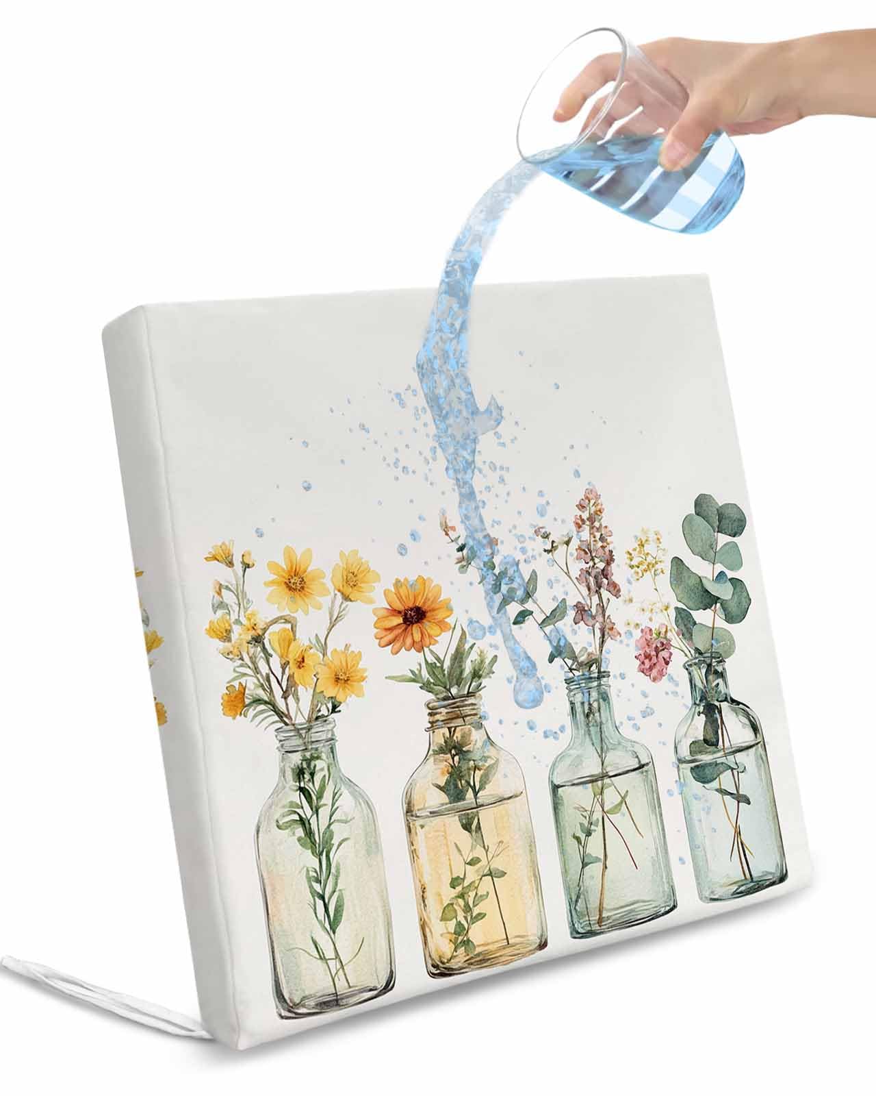 Hokiten Spring Floral Outdoor Cushion Chair Cover Set of 4 - Waterproof Couch Seat Covers, Summer Botanical Watercolor Flowers Patio Furniture Protector Cushions Slipcovers for Sofa/RV, 22