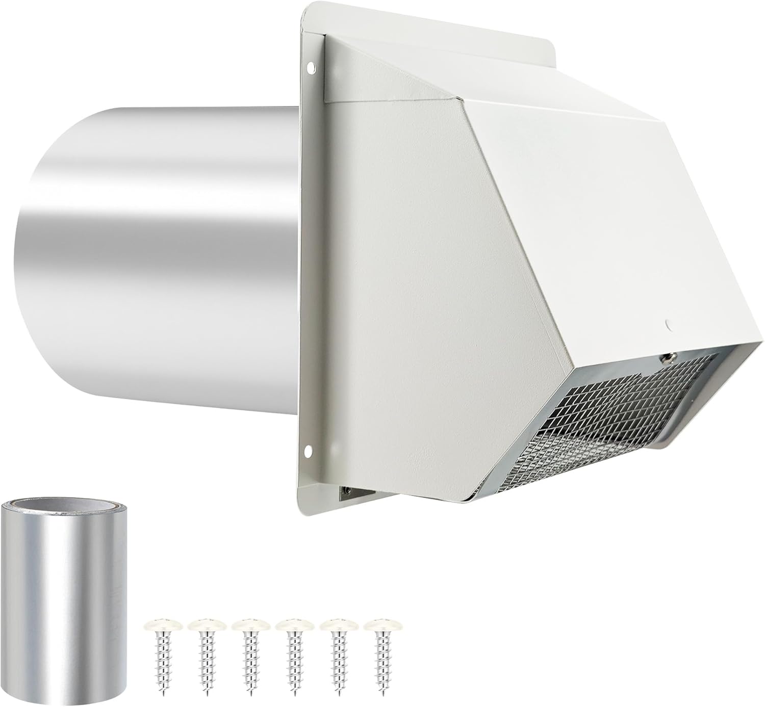 6 Inch Universal Hooded Wall Vent with Screen and Damper for Exhaust Vent Dryer Vents Cover, Outdoor Kitchen Range Hoods, and HVAC Ducts (Galvanized Steel)