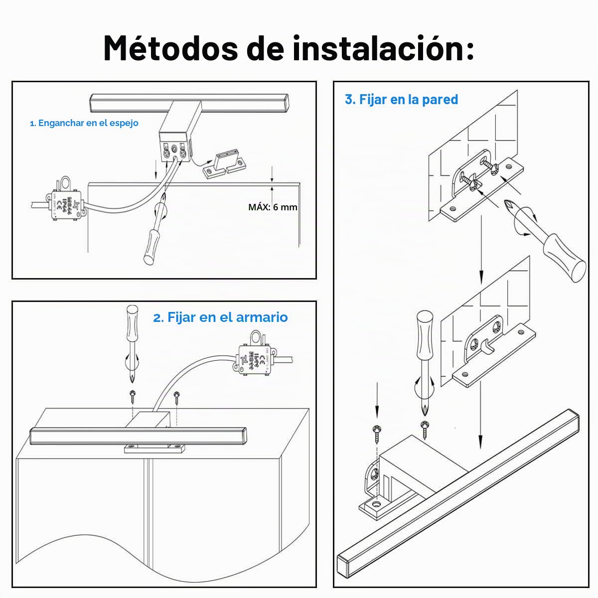 Lámpara de Espejo Baño LED 5W 30cm 400LM, Blanco Neutro 4000K LED Armario Lámpara Luz de Pared IP44 230V Aplique de Baño Espejo 300x14x14mm