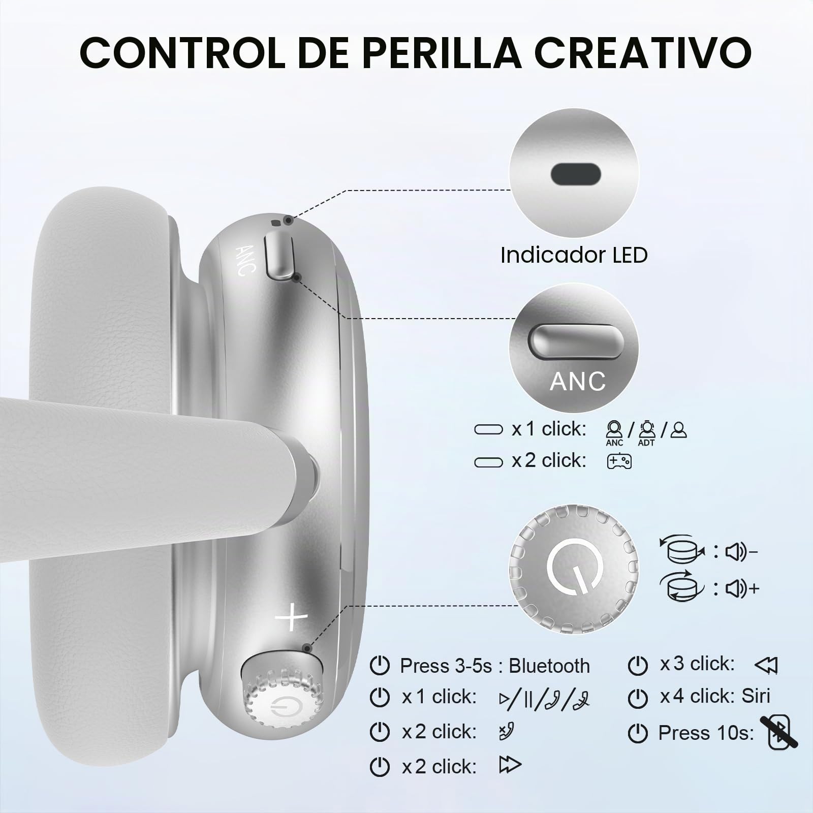 NC95 Auriculares Inalámbricos Bluetooth de Diadema, 120 Horas Reproducción, Cascos Bluetooth con cancelación de Ruido, Personalización vía App,Bluetooth 6.0,Rotación 90° Ajustable (Gris Perla)