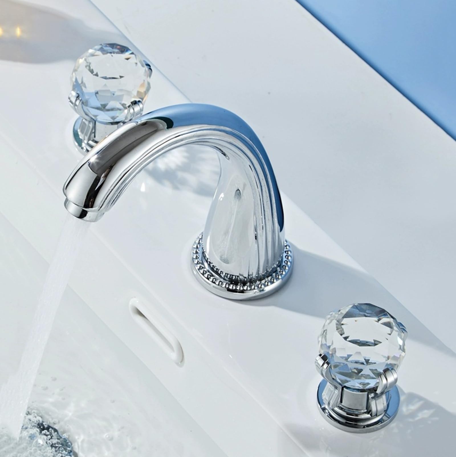 Robinet 3 Trous Lavabo Poignée Cristal Chaud et Froid Mitigeur Lavabo Salle de Bain Laiton Robinet Salle de Bain,chrome