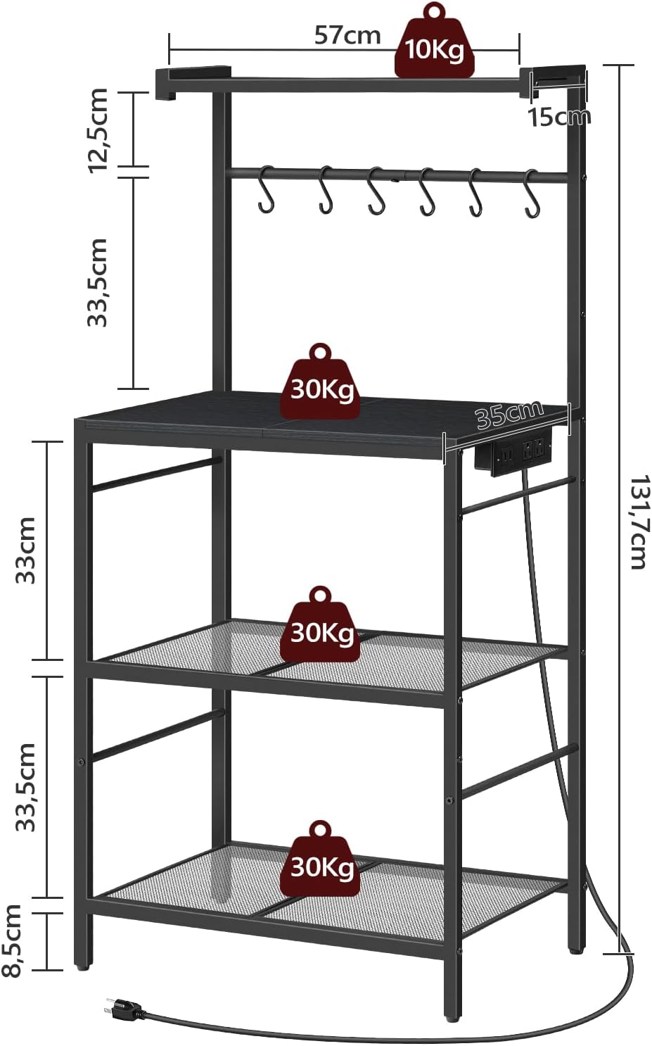 Bakers Rack with Power Outlet and Microwave Stand with Storage Bundle, Kitchen Bakers Rack, BRHR40E01N1-BRBK35E01