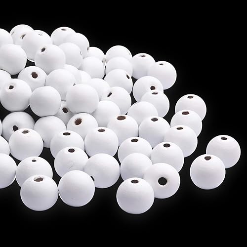Vista 51 de Aylifu Cuentas de madera blancas, 100 cuentas de madera redondas de 0.787 pulgadas (0.787 in), cuentas espaciadoras sueltas con agujero grande