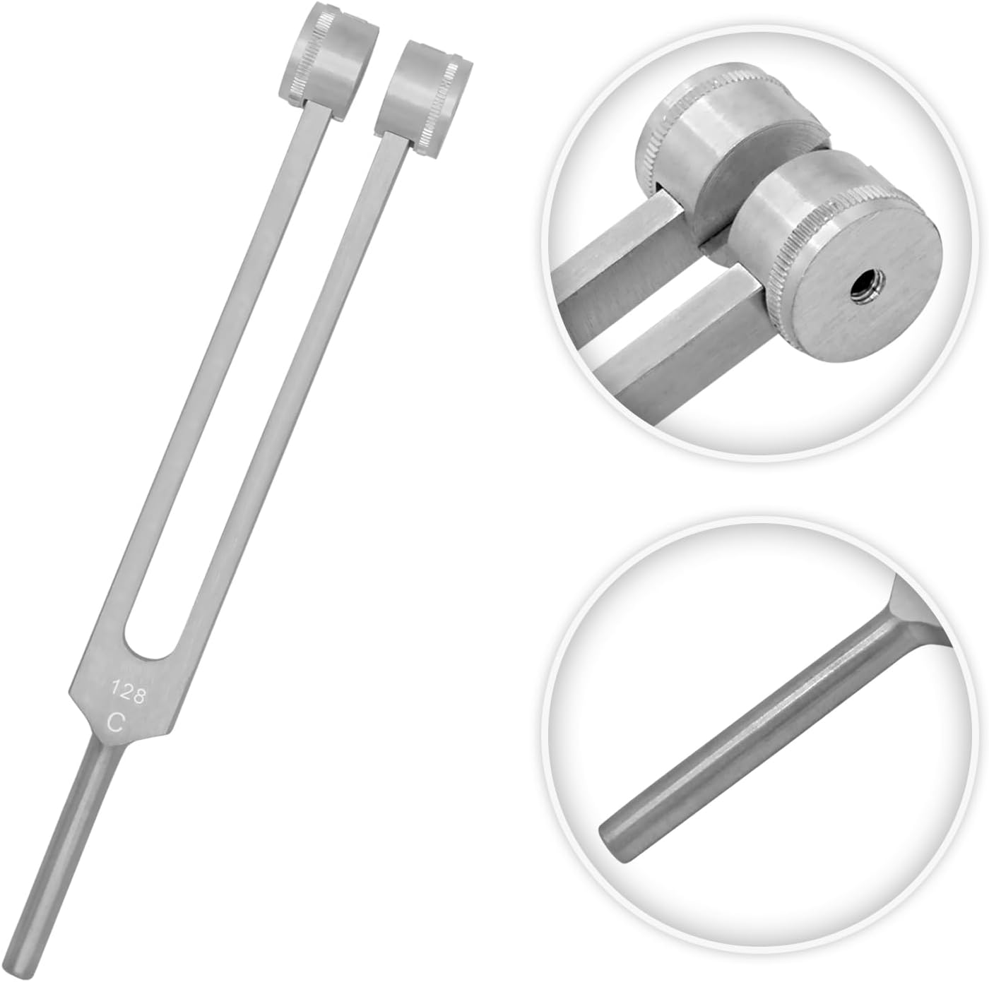 Set of 3 Pcs Aluminum Sensory Tuning Forks C 128 + Taylor Percussion Buck Hammer Mallet, Superior Diagnostic Kit