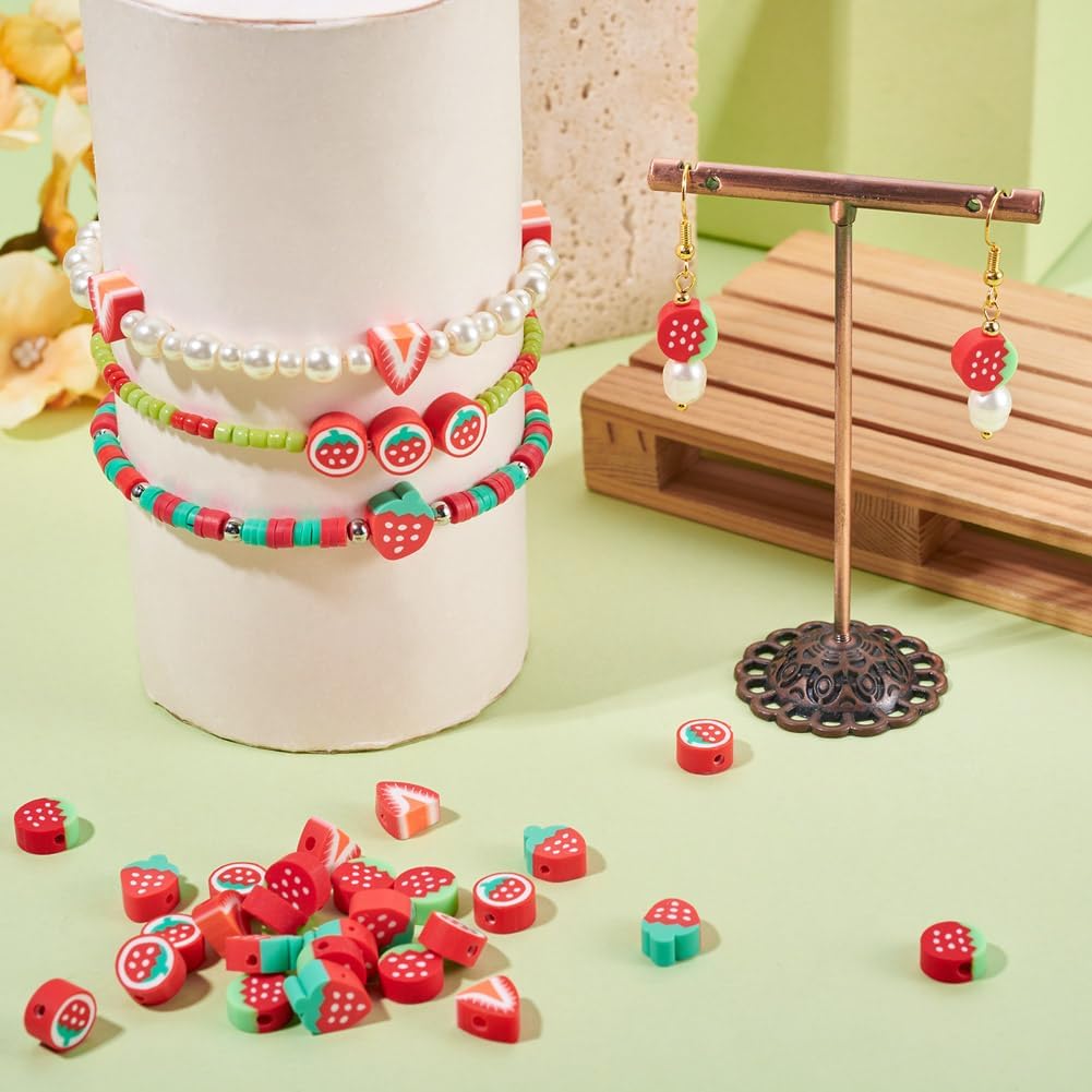 Beadthoven 160Pcs Strawberry Polymer Clay Beads Red Strawberry Slice Loose Spacer Bead Cute Fruit Beads Bulk for Jewelry Making DIY Crafts Supplies Home Party Decor image 2
