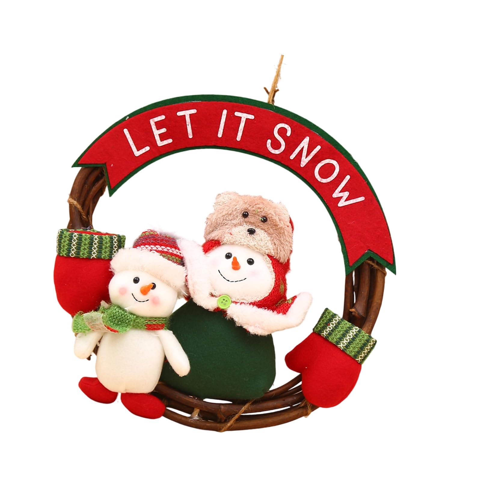 Wooden Festival Wreath Hanging Ornament with Plush Doll Christmas Tree Decoration for Door Wall Holiday Party Decoration Seasonal Wreath for Door