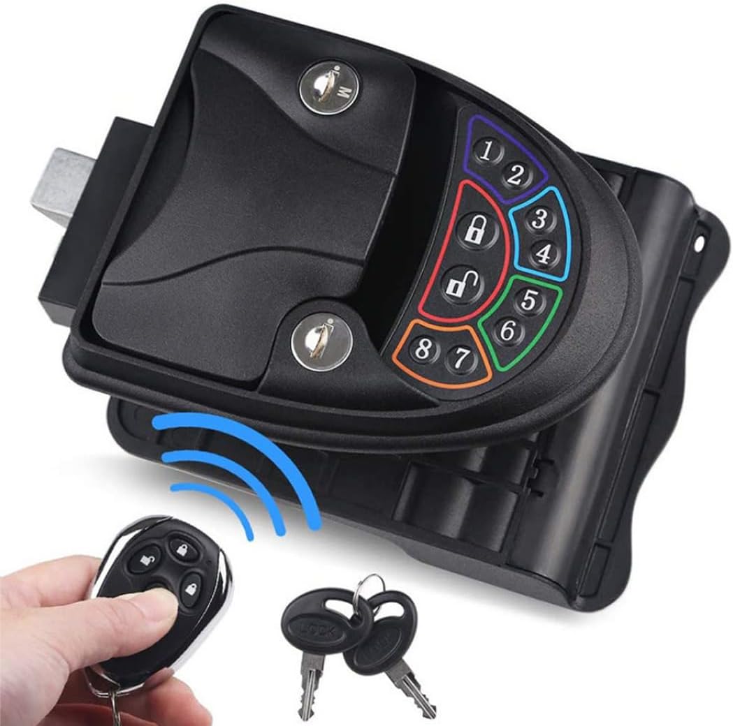 RV Keyless Entry Door Lock – Heavy-Duty Metal Camper Lock, 1 Remote Fob & 2 Keys, Fits 2.75" x 3.75" Lock Hole, Colored Keypad, Compatible with Travel Trailers, RVs, Buses, Yachts & Trucks,Left