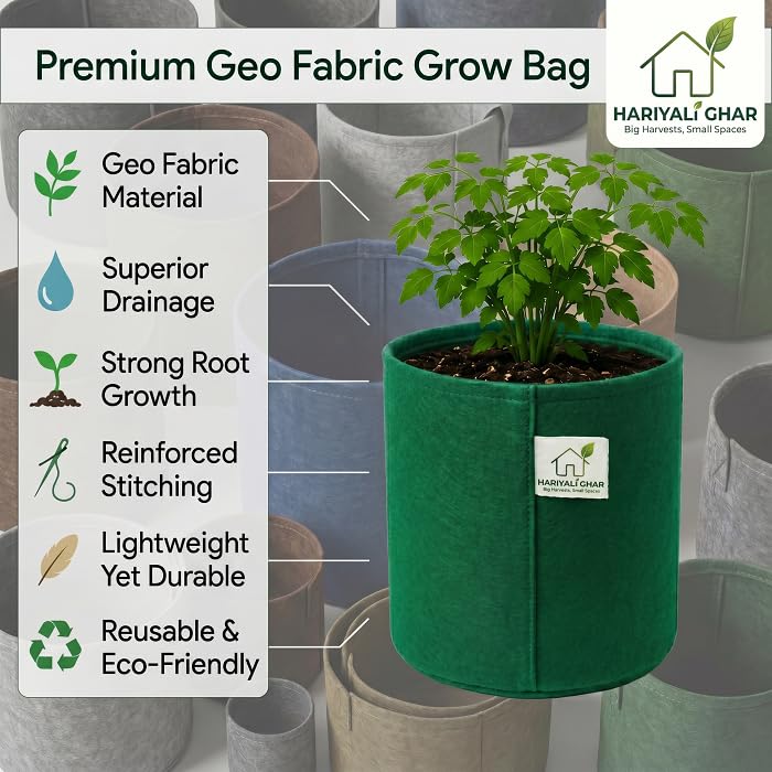 Image of 400 GSM Geo Fabric Round Grow Bags 6x6 Inch, Green Planting Bags for Terrace and Kitchen Gardening Pack of 1
