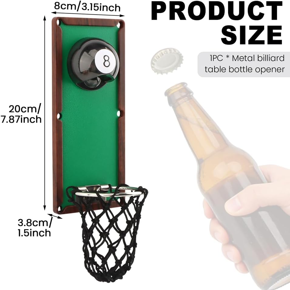Magnetic Billiard Ball Beer Bottle Opener with Cap Catcher Collector,Wall Mounted Bottle Opener,Unique Billiards Gifts for Him Boyfriend Husband Uncle,for Billiards Room Decor